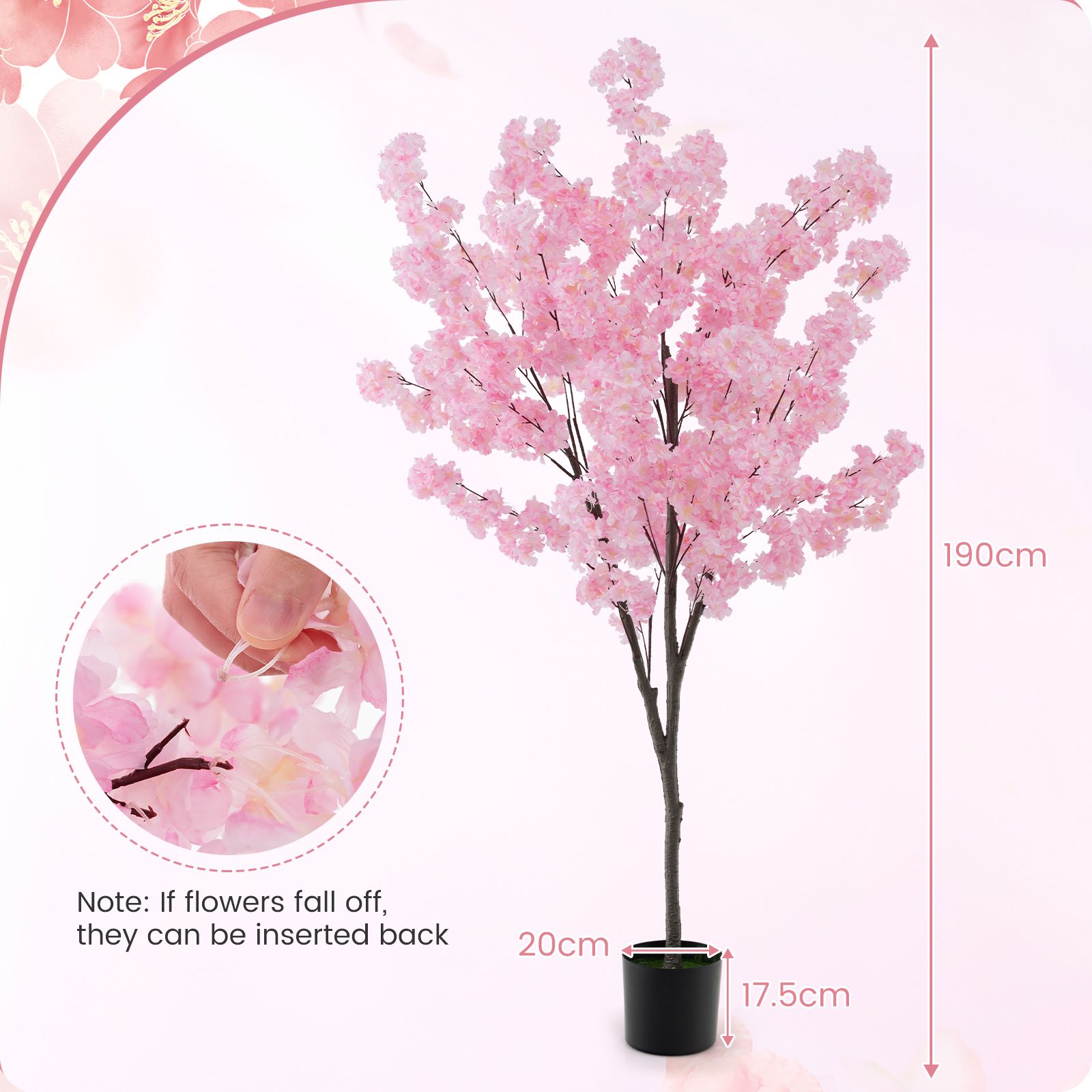 190cm Tall Artificial Cherry Blossom Tree